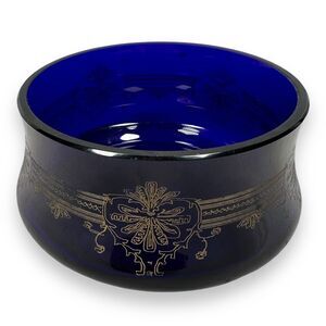 Stephens Portugal Cobalt Blue & Gold Lead Crystal Dish Tableware Decor Bowl 4"